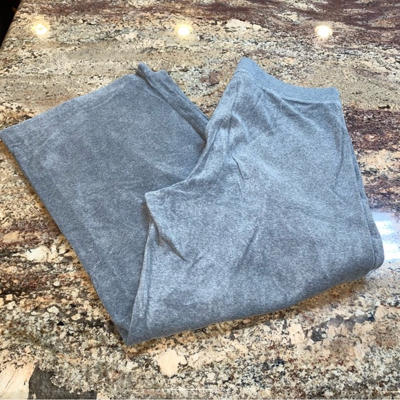 Plush & Lush Size XL Grey Velour Wide Leg Lounge Pants with Satin Drawstring - Picture 4 of 8